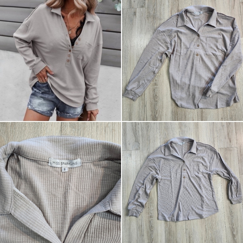 Miss Sparkling Grey Buttond Down Long Sleeve Shirt.